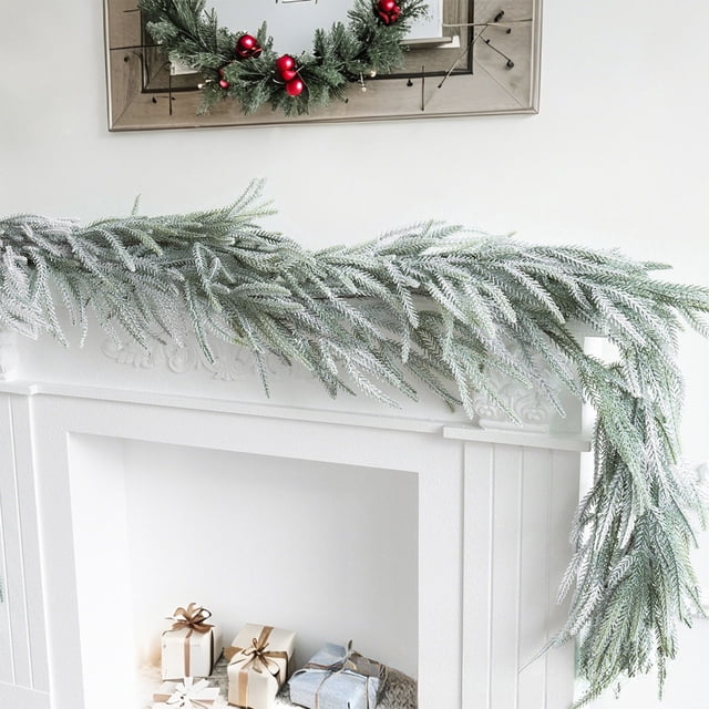 Snow Flocked Artificial Christmas Garland with White Frosted Cedar for Holiday Tree and Home Decor