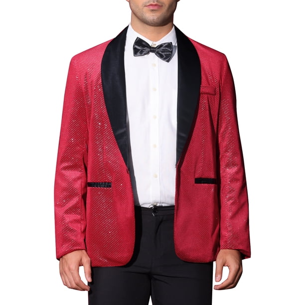 CHAQUETA DE TRAJE CHIC PARA HOMBRE CON SOLAPA DE CHAL Y UN BOTÓN, TEJIDO METÁLICO BRILLANTE, BLAZERS 2XL BURDEOS