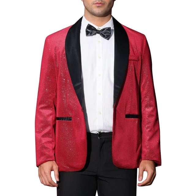 CHAQUETA DE TRAJE CHIC PARA HOMBRE CON SOLAPA DE CHAL Y UN BOTÓN, TEJIDO METÁLICO BRILLANTE, BLAZERS 2XL BURDEOS