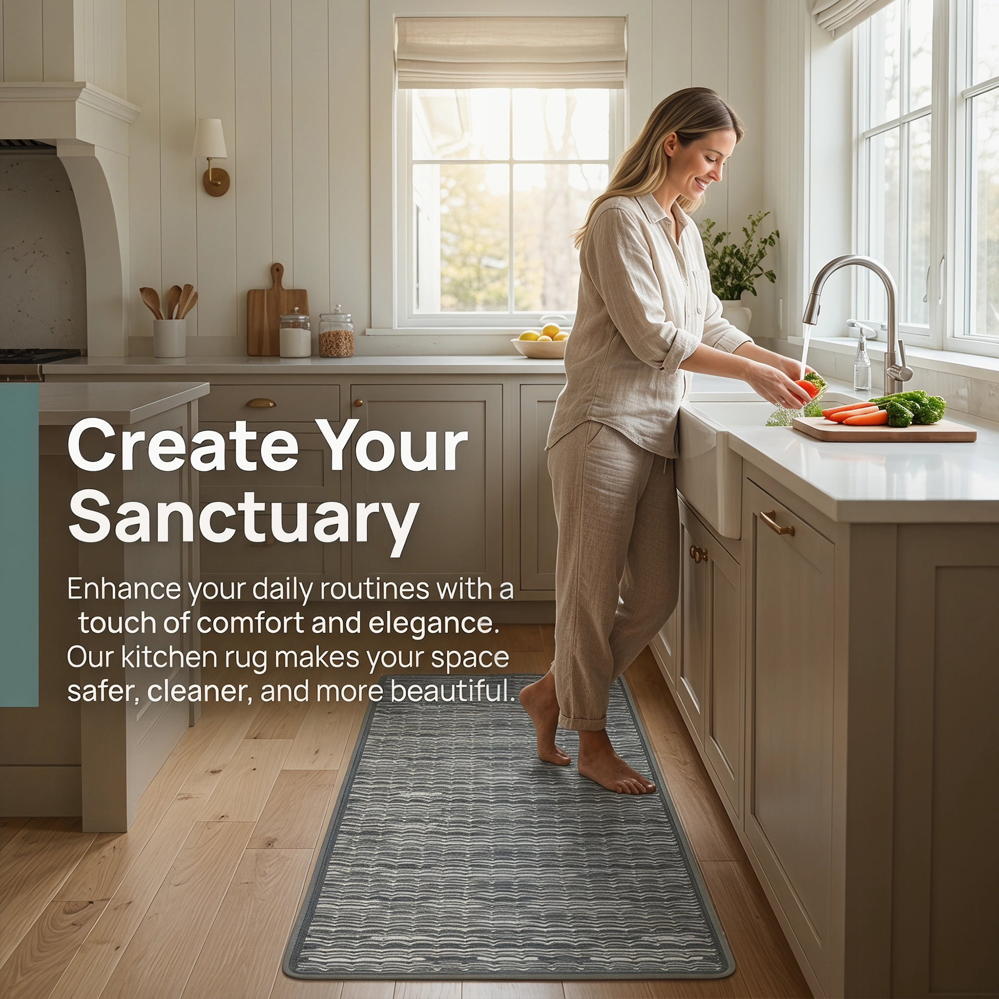 Kitchen Rugs Non-Slip Rubber Backing Mats for Floor Oil Absorbent Runner Grey 47" x 18"