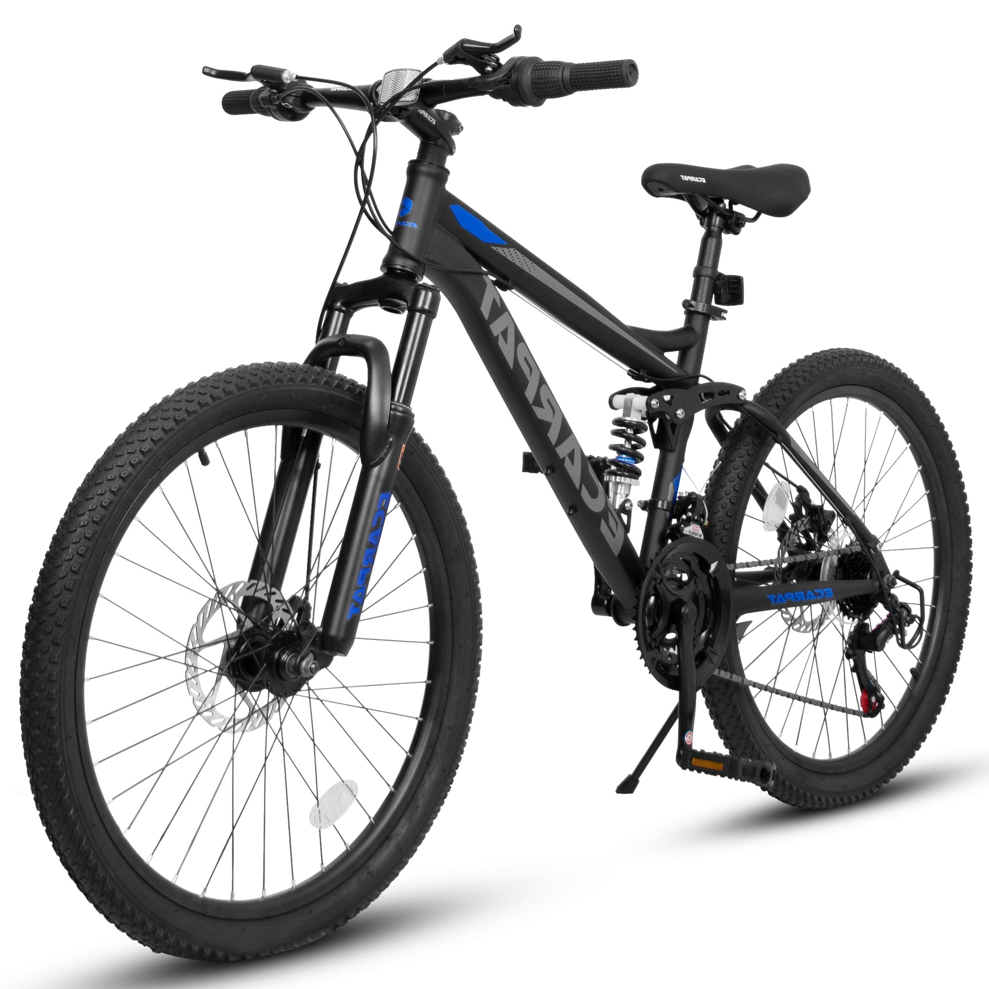 Kojooin Mountain Bikes For Mens Womens, 24" Mountain Bike, 21-Speed Full Suspension Bicycles With Front Fork & Shock Absorber, Steel Frame Ergonomics City Bike