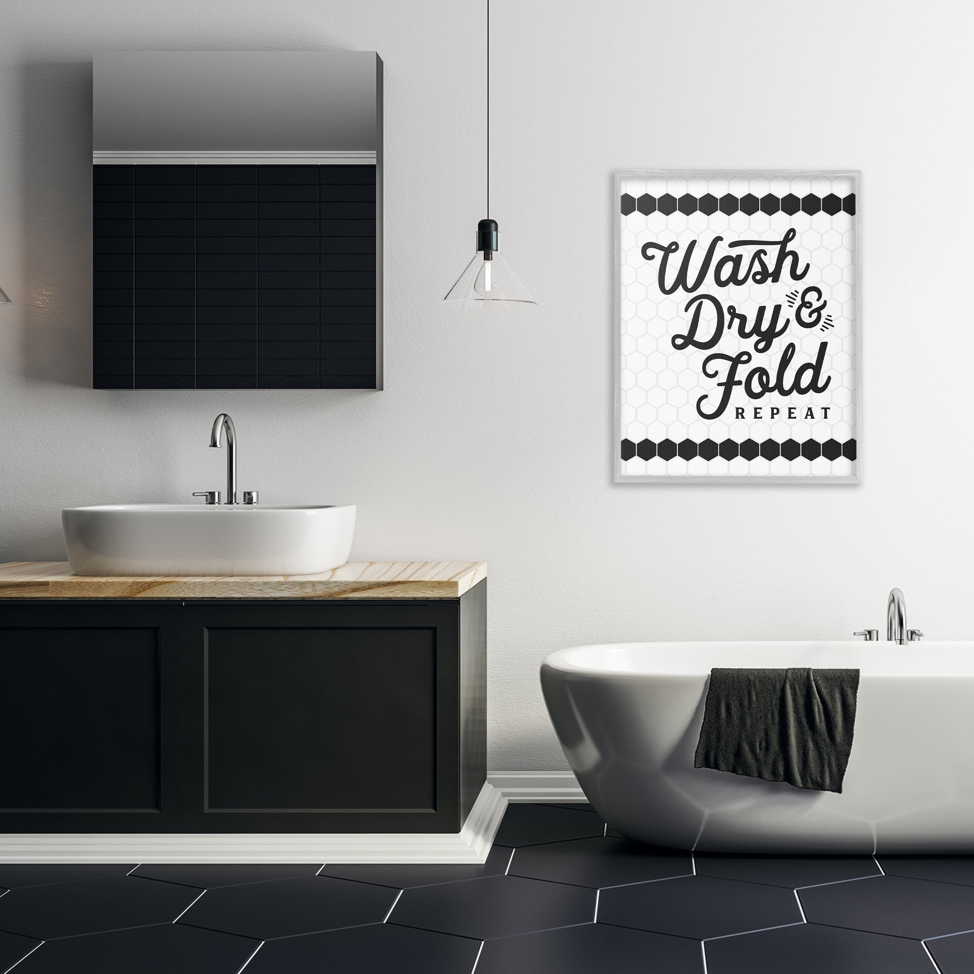Stupell Industries Geometric Laundry Phrase Typography Painting Gray Framed Art Print Wall Art, 24 x 30