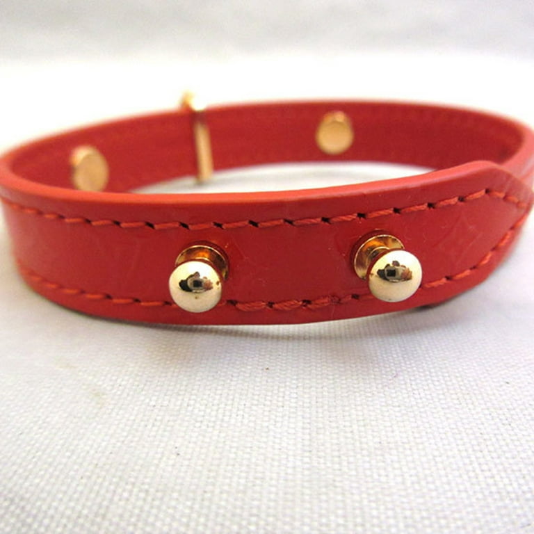 LOUIS VUITTON M6535 Monogram flower Bangle Bracelet Leather Red/Gold