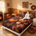 thumbnail image 3 of Homewish Fall Pumpkin Bed Sheets, Autumn Harvest Season Full Size Sheets, Rust Orange Brown Cream, 4pcs (1 Flat Sheet, 1 Fitted Sheet and 2 Pillowcases), 3 of 5