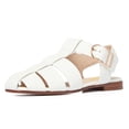 thumbnail image 4 of FSJ Women Vintage Closed Toe Flat Sandals Caged Comfort Adjustable Buckle Hollow Woven Roman Fisherman Sandals Size 6 White, 4 of 4