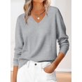 thumbnail image 6 of Female Long Sleeve V Neck Sweaters Fall Casual Classic Soft Loose Fit Basic Pullover Jumper Top Silver White XXL, 6 of 10
