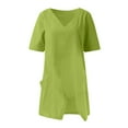 thumbnail image 2 of VANLOFE Green Blouses for Women Gift for Mother Women Casual Solid Irregular V-Neck Short Sleeve Pockets Top Blouse Summer T-Shirts, 2 of 5