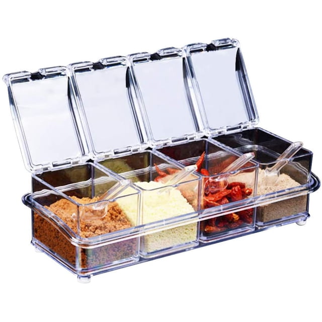 Estante de especias de acrílico oso de fresa con tapa y cuchara transparente