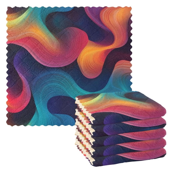 6 Pieces of Kitchen Towels 11x11Inch Kitchen Dish Cloths Kitchen Dish Towels Reuseable Cleaning Cloths Curved Line