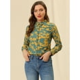 thumbnail image 3 of Camisa de oficina Allegra K de manga larga con blusa formal informal estampada para mujer Verde Floral S, 3 of 6