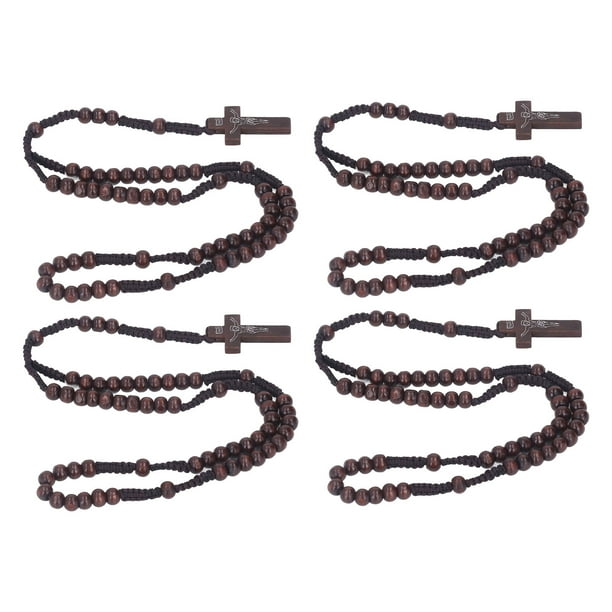Collar de Rosario de Madera Con Textura de Madera única, Cuentas Cruzadas para Hombres y Mujeres, Adecuado para Regalos Religiosos