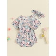 thumbnail image 2 of Suealasg Baby Girl 2Pcs Summer Outfits Short Sleeve Cherry Print Romper +Headband Set 3 6 9 12 18 Months Infant Newborn Girl Clothes, 2 of 7