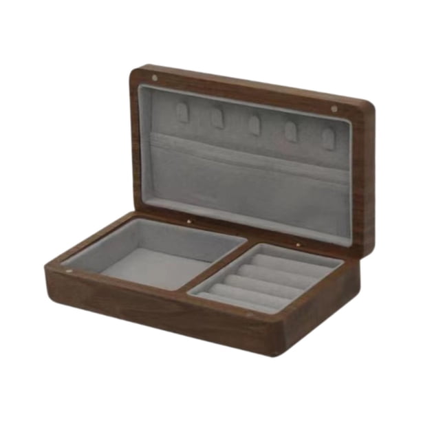 Caja organizadora de joyas, caja de regalo de recuerdo de viaje para anillos, collares y pulseras. Interior gris