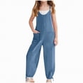 thumbnail image 2 of NIEWTR Teen Girls Summer Jumpsuits Spaghetti Strap Loose Solid Romper Kids Casual Sleeveless Overalls with Pockets(A02-Blue,9-10 Years), 2 of 8