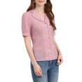 thumbnail image 4 of Allegra K Women's Camp Collar Button Front Textured Short Bubble Sleeve Shirt, 4 of 6