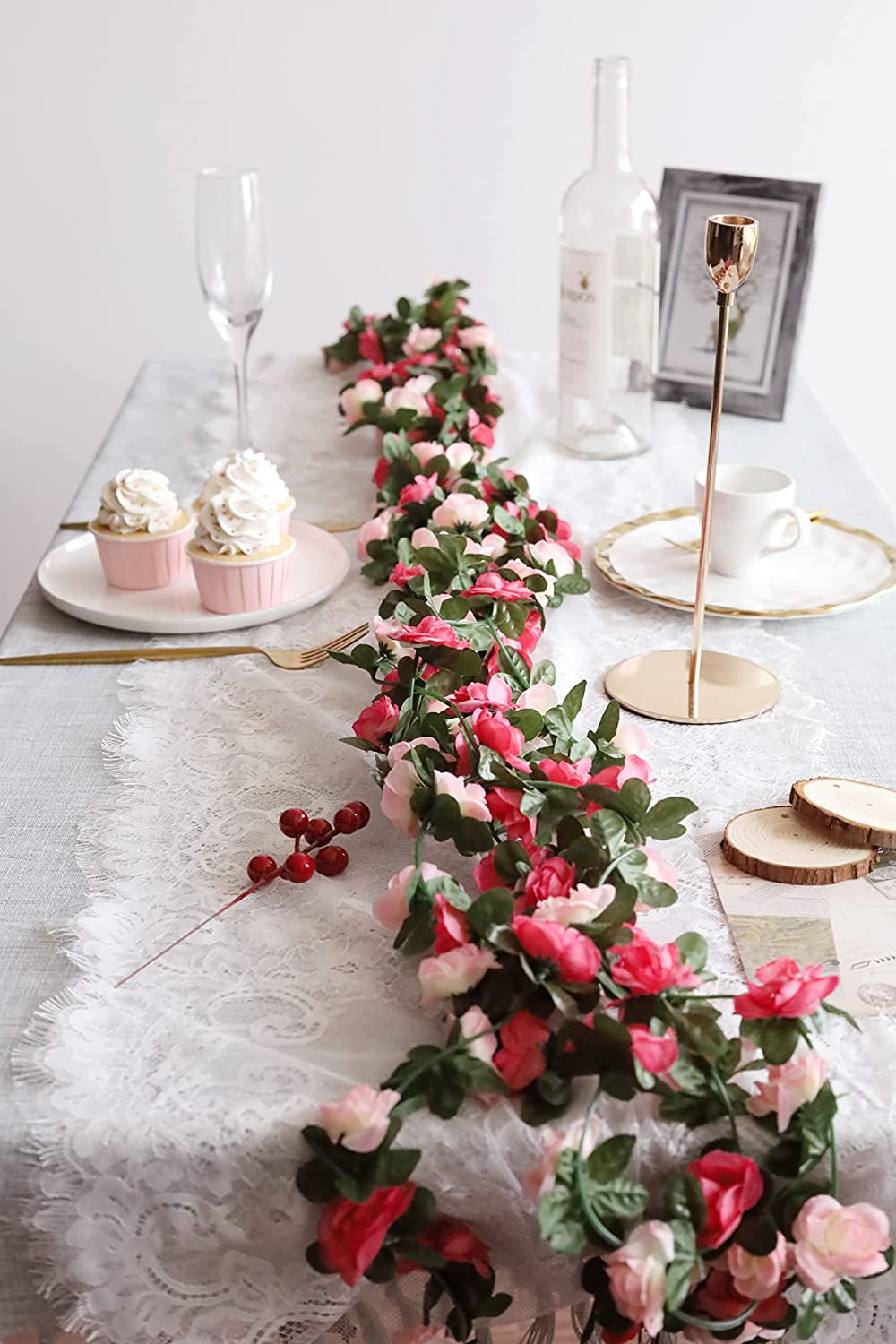 Willstar 8.2ft Artificial Rose Garland with Green Leaves Fake Rose Vine