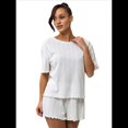 thumbnail image 1 of Conjunto de Pijama Informal Holgado con Ribete de Encaje para Mujer, 2 Piezas, Camiseta de Corta con Cuello Redondo y Pantalones Cortos, Color Cremoso M, 1 of 10
