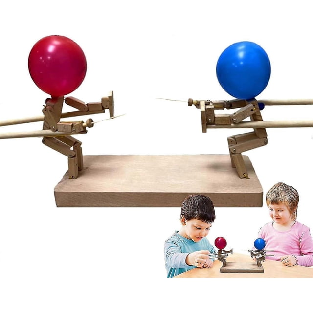 2 Players Balloon Bamboo Man Battle - Wooden Fencing Puppets With 100 Balloons