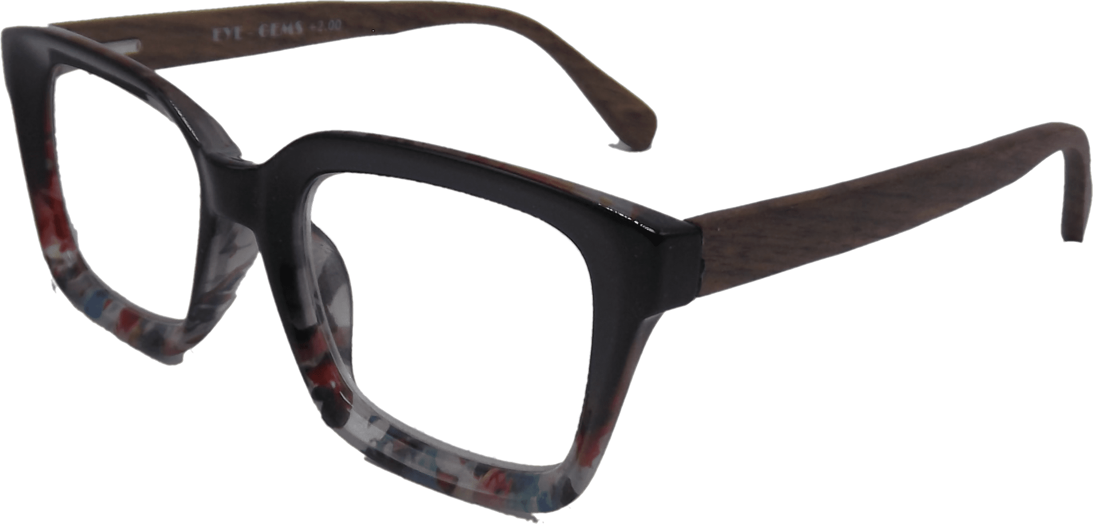 EYEGEMS Brand Eyeglasses +2.50 Women Eco Friendly Sustainable  Reading Glasses Ladies Walnut Wood Black Multicolor 0552