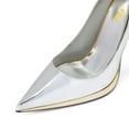 thumbnail image 3 of FSJ Women Elegant Pointed Closed Toe Slip On Pumps Golden Metal Chain Chunky High Heels Party Wedding Dressy Shoes Size 10.5 Silver, 3 of 5