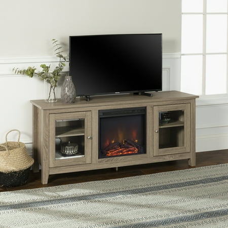 Walker Edison Traditional Fireplace Tv Stand With Glass Doors For