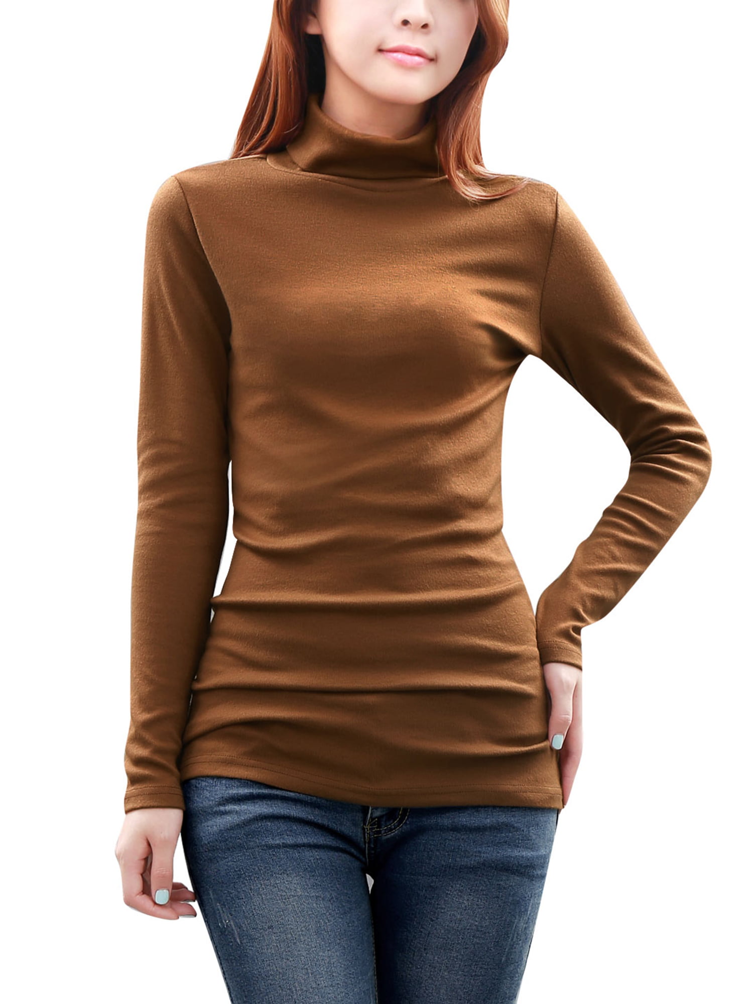 S-XXL CILKOO Womens Turtleneck Sweaters Button Long Sleeve Lightweight Loose Pullover Knitted Jumpers Tops