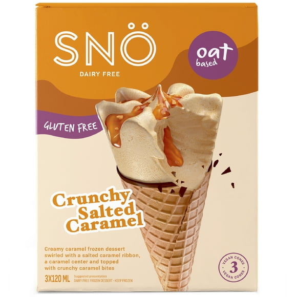 Snö Plant Based Crunchy Salted Caramel Cone, 3x120 mL Dairy Free Frozen Dessert