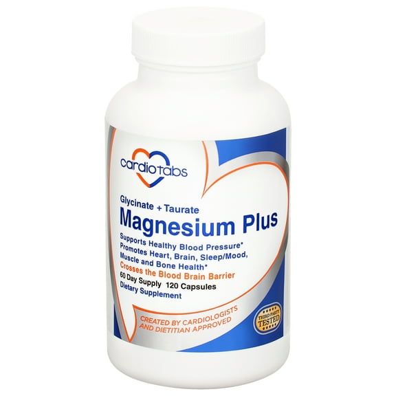 Cardiotabs Magnesium Plus – 200 mg of Magnesium Glycinate and Magnesium Taurate for Blood Pressure, Heart, Brain, Sleep & Mood Support – Highly Concentrated and Well