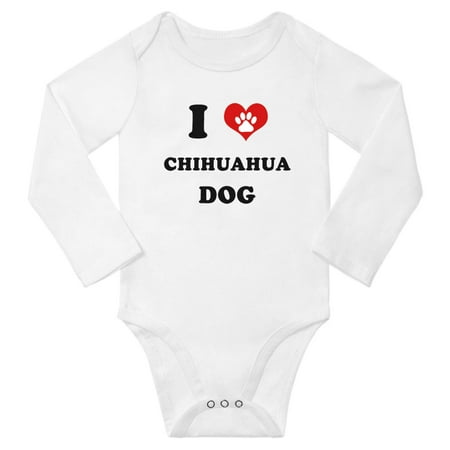 

I Heart Chihuahua Dog Love Pest Cute Baby Long Bodysuit Romper (White 6-12 Months)