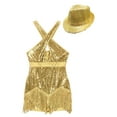 thumbnail image 5 of Alvivi Womens Jazz Latin Dance Costume Sparkly Tassel Dance Leotard Bodysuit with Sequined Hat Gold XXL, 5 of 7