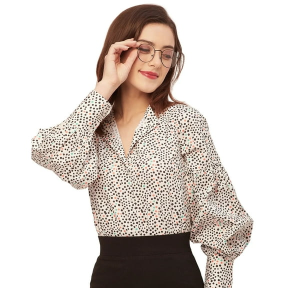 Moomaya Long Sleeve Cotton Shirt - Women's Casual Mandarin Collar Shirt