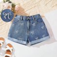 thumbnail image 7 of ATOGUTA Girls Jean Shorts Size 8-14 Elastic High Waist Baggy Denim Shorts Summer Preppy Wide Leg Bermudas with Pockets Dark Blue, 7 of 7