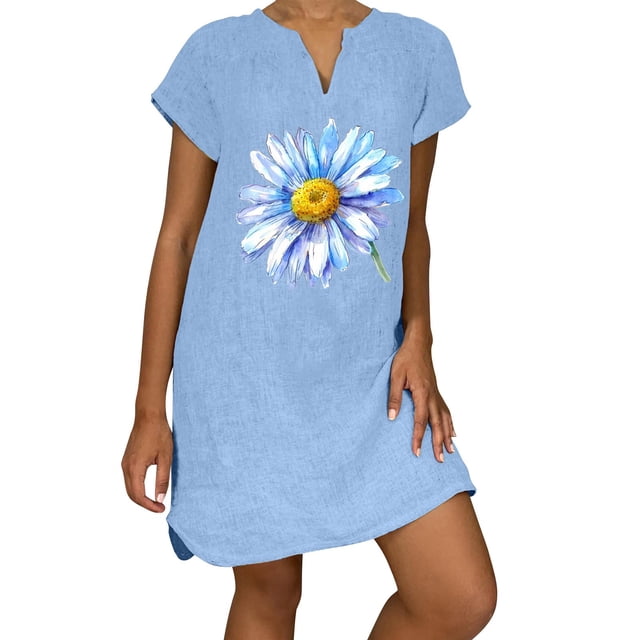 Sexy Vestidos Cortos de Verano para las Mujeres 2025 Moda Suelta de Ocio Vestido de Manga Corta con Cuello en V, Vestido Casual de Rodilla