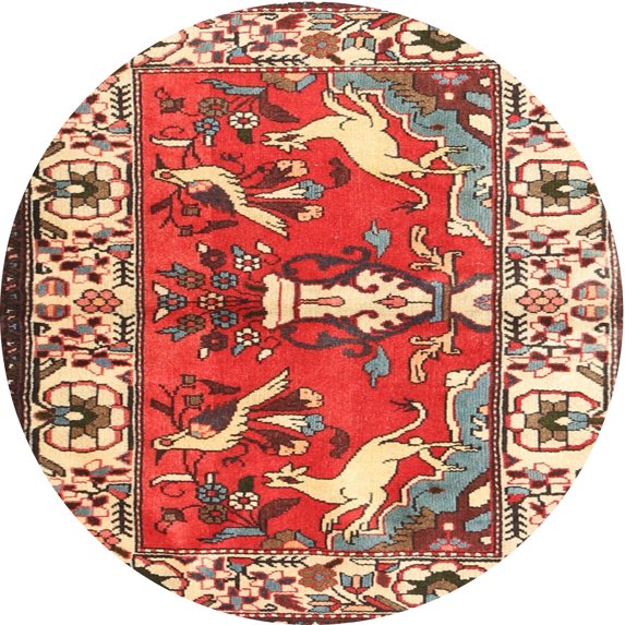 Ahgly Company Indoor Round Traditional Red Animal Area Rugs, 4' Round