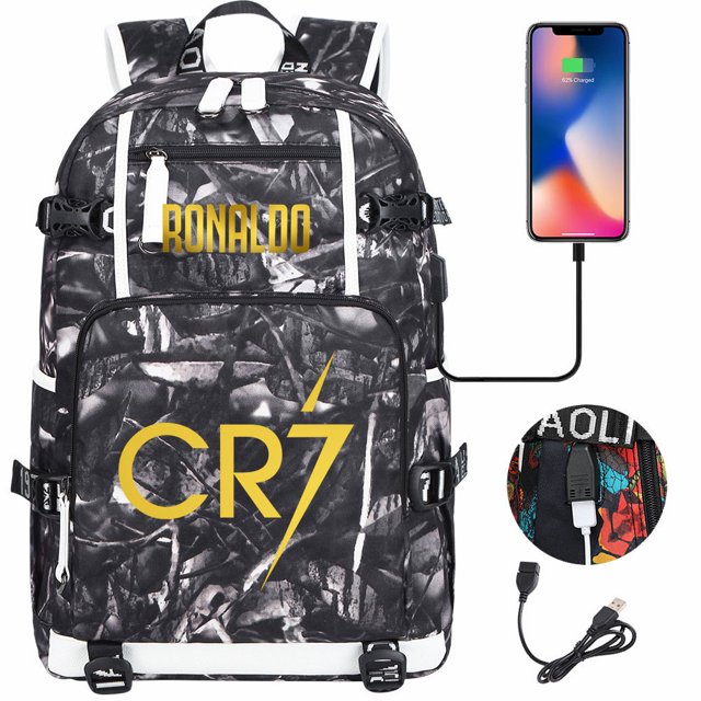 Mochila para estudiantes jóvenes con estampado de fútbol dorado, mochila de viaje de ocio para hombres y mujeres