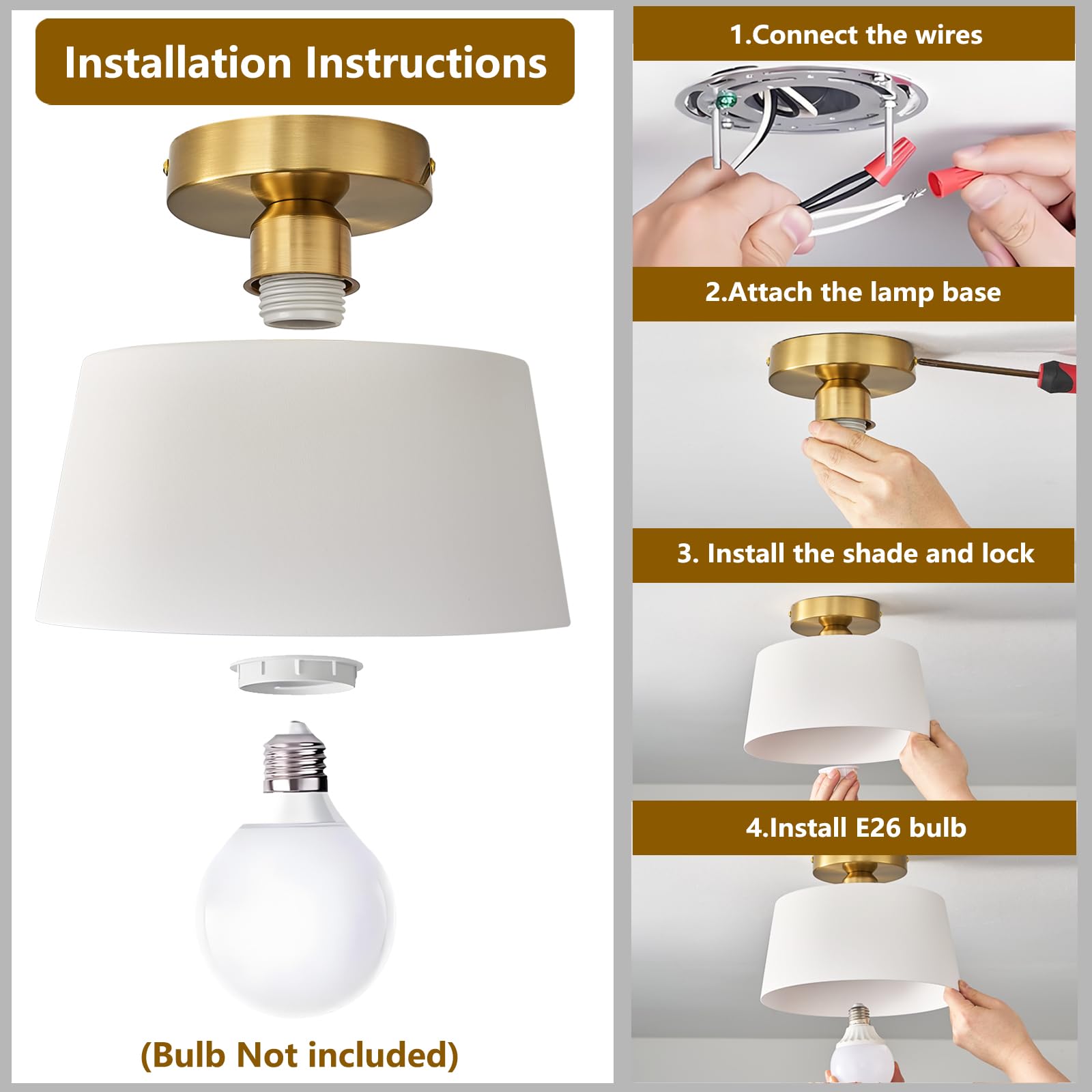 Modern Semi Flush Mount Ceiling Light 2 Pack,Metal Ceiling Light Fixture,E26 Ceramic Lamp Head,Black and Gold Ceiling Lamp for Hallway Kitchen Entryway Bedroom Laundry Room
