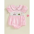 thumbnail image 2 of aturustex Toddler Baby Girls Plaid Bubble Rompers 0 3M 6M 12M 18M Infant Golf Embroidery Babydoll Bodysuits Short Sleeve Jumpsuits Doll Collar Romper l Summer Daily Clothes for Holiday Party, 2 of 7