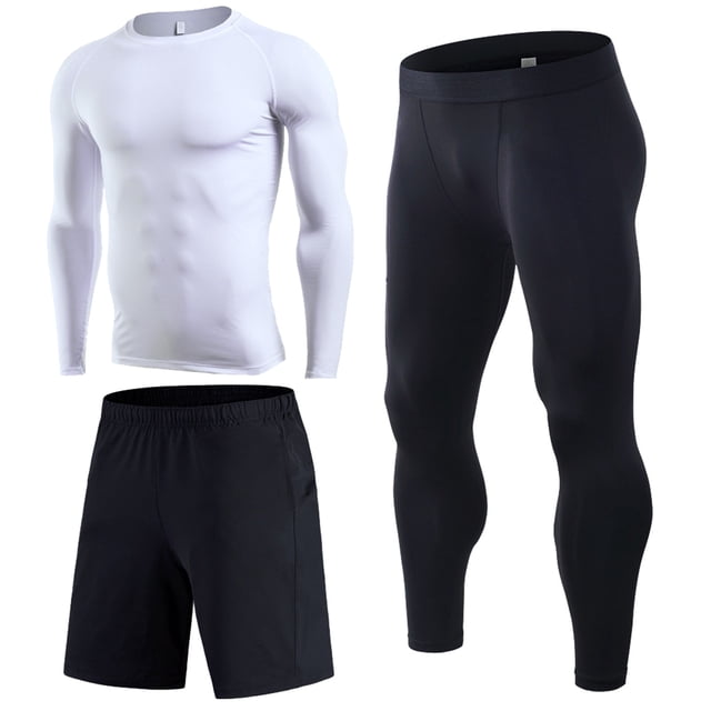 Pantalons de Sport pour Hommes Pantalons de Compression de Base de Basketball Serrés Entraînement Physique Course Extensible Blanc L
