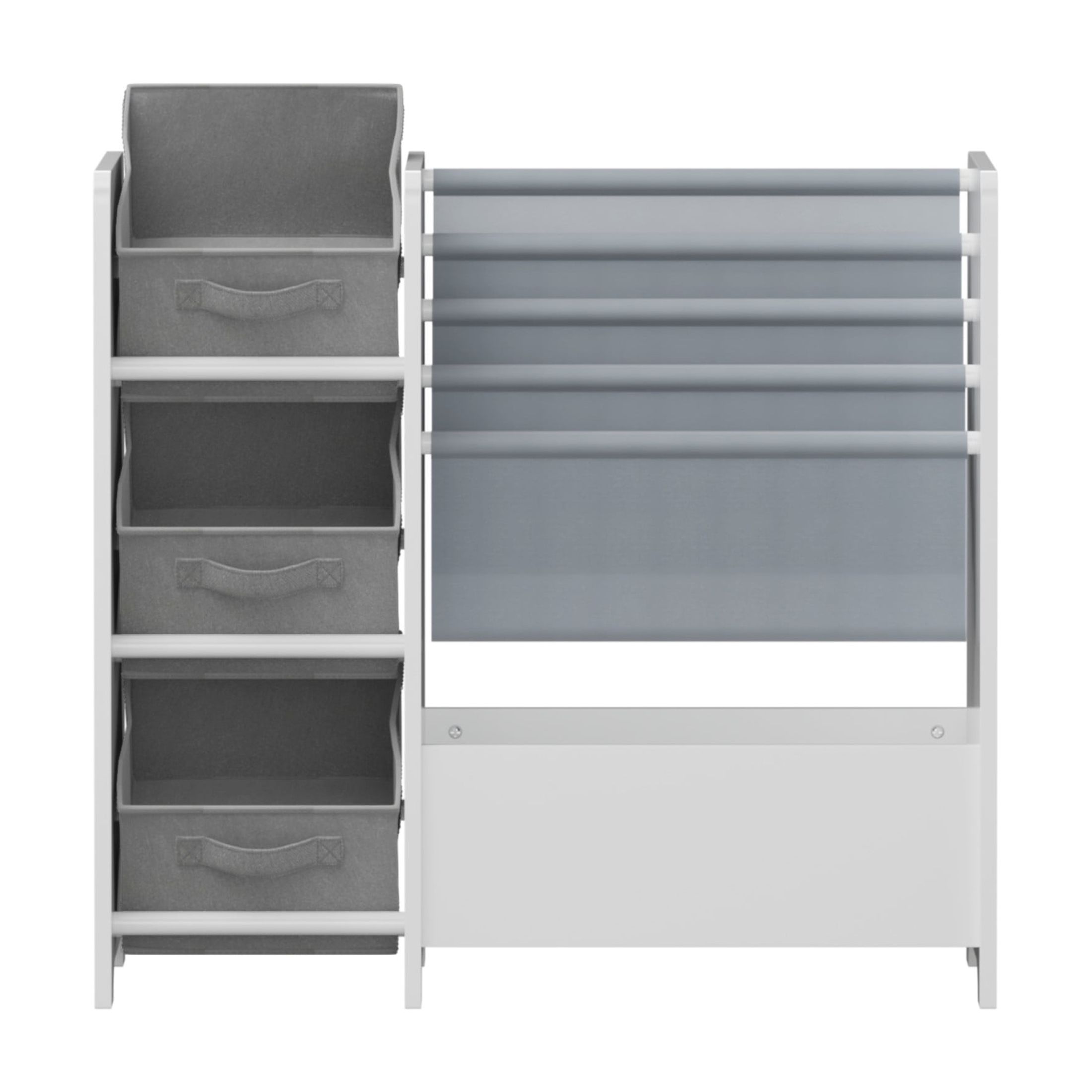 Noble House 4-Tier Kids Bookshelf and Toy Storage Organizer, Book Display with 3 Fabric Drawers for Nursery, White
