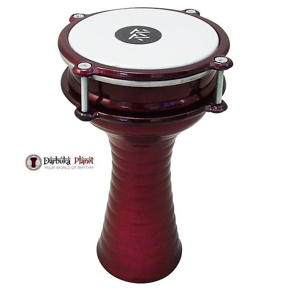 Zaza Percussion 10'' (length) Turkish Aluminum (Red) Darbuka Doumbek, Synthetic Head