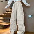 thumbnail image 2 of UJNDER Girl's Loose Fit Wide Leg Trousers for Comfortable Outdoor Play Cargo Sweatpants,Khaki,6-7 Years, 2 of 6