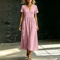 thumbnail image 4 of Fewfanhot Womens Summer Long Dress Casual Short Sleeve A-Line Cotton Linen Dress Flowly Beach Tunic Sundresses 2026, 4 of 9