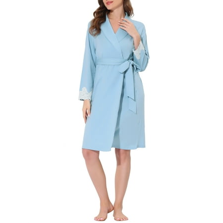 

Unique Bargains Women s Pajamas Robe Sleepwear Lace Nightgown Tie Waist Lounge Bathrobe