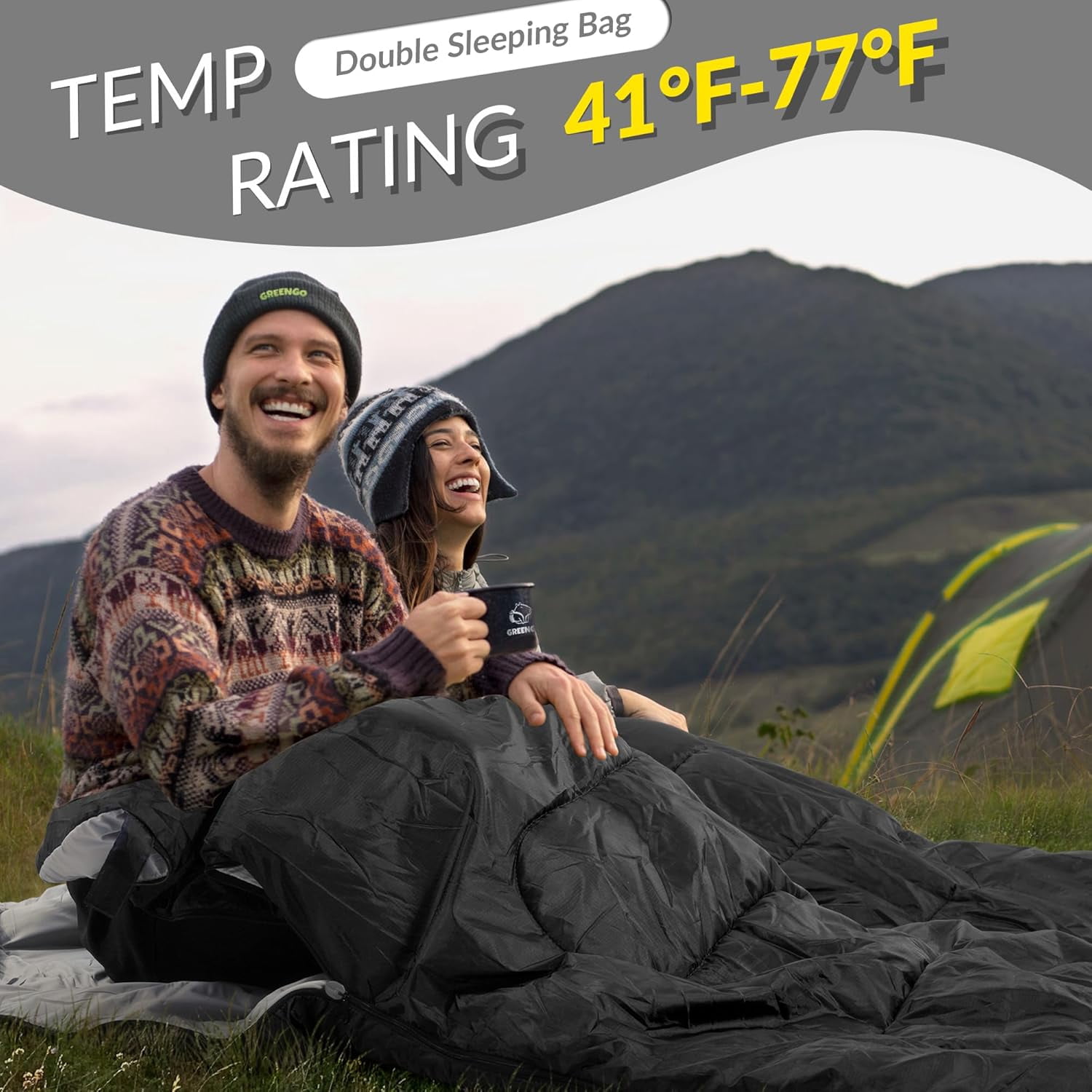Sleeping Bag for Adults Teens Kids Cold Warm Weather, Portable Waterproof & Lightweight, Compact with Compression Sack, for 3-4 Seasons Camping, Backpacking, Hiking, Travel, Indoors Outdoors