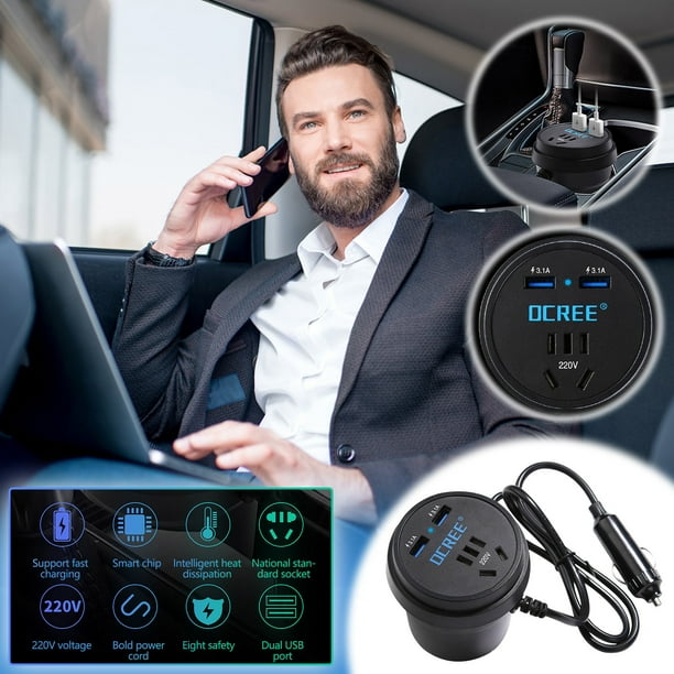 Cargador Inversor de Coche, Convertidor de Potencia Multifuncional Universal, Cargador de Teléfono Móvil, Toma de Corriente Tipo Copa, Inversor de Potencia para Coche.