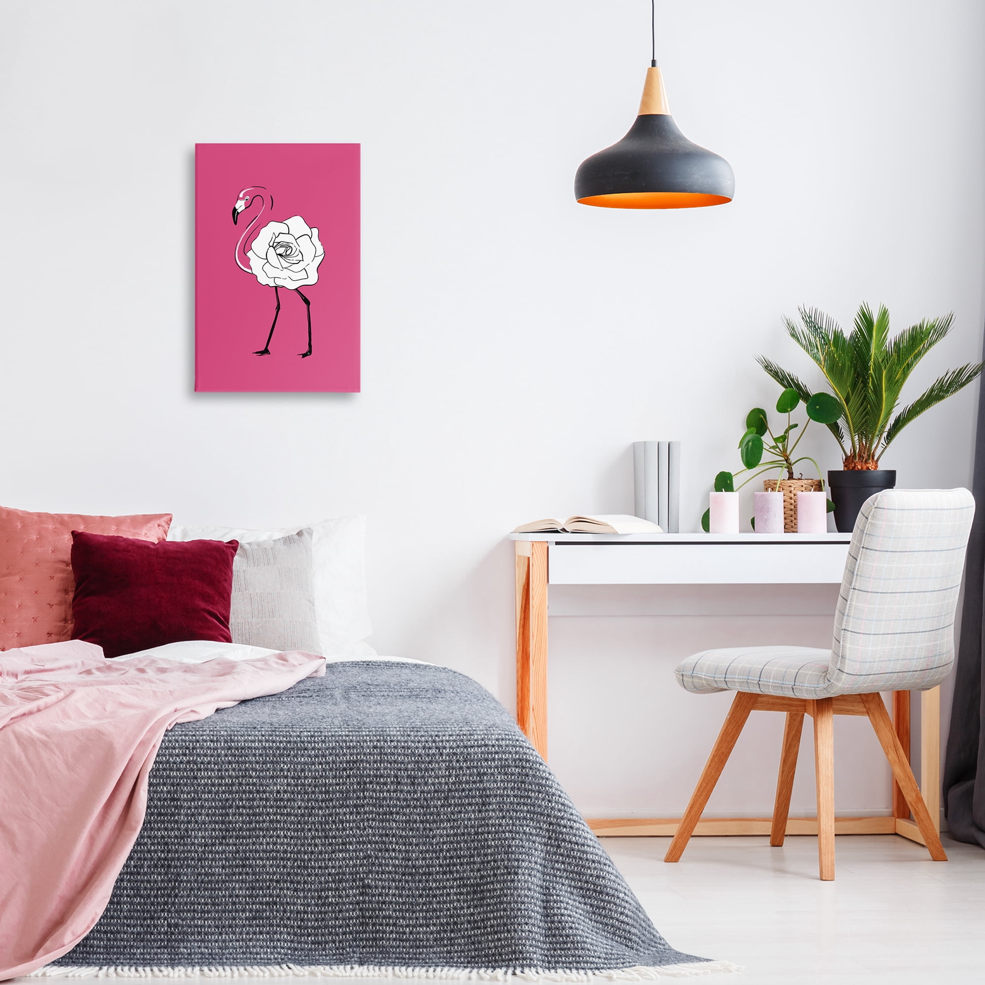 Stupell Industries Rose Blossom Flamingo Animals & Insects Painting Gallery Wrapped Canvas Art Print Wall Art, 16 x 24