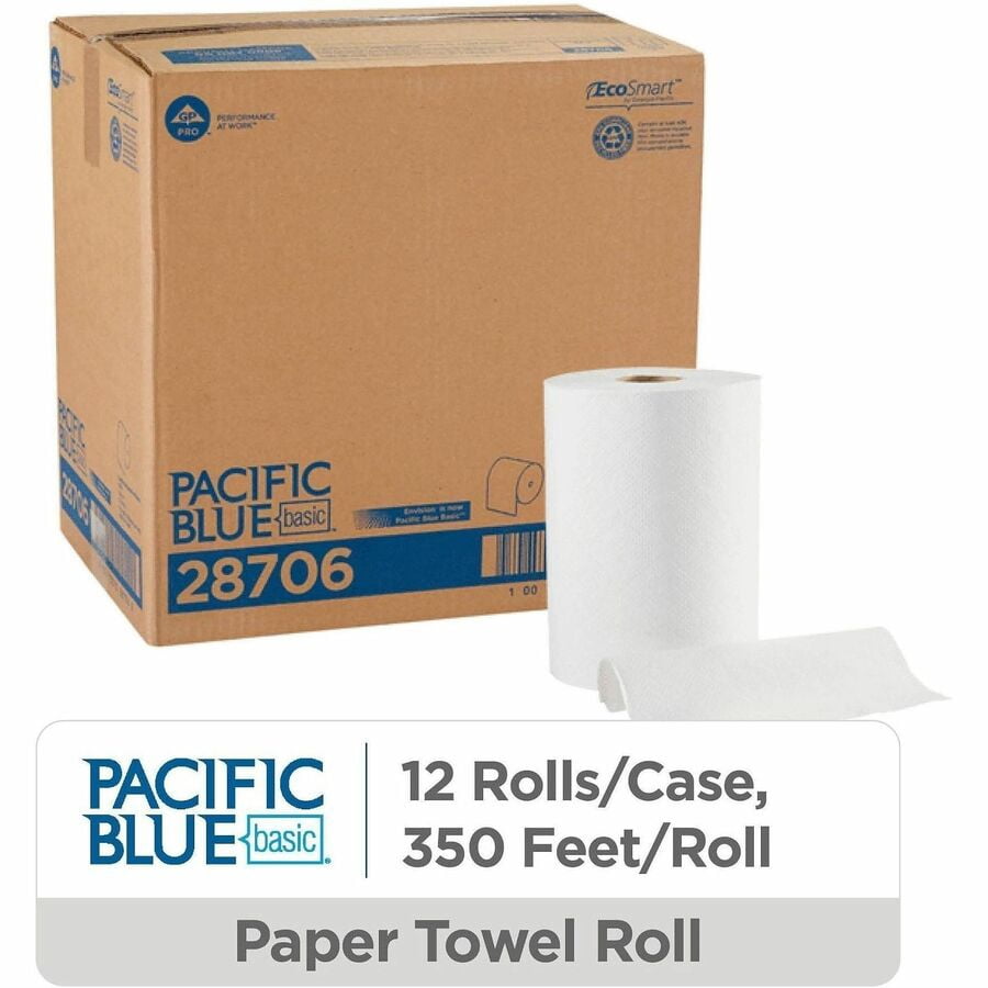 Pacific Blue Basic® Paper Towel Roll by GP PRO (Georgia-Pacific), White, 28706, 350 Feet Per Roll, 12 Rolls Per Case