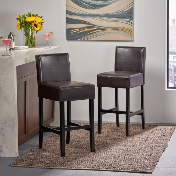 Noble House Linze Brown Bonded Leather Bar Stools (Set of 2)