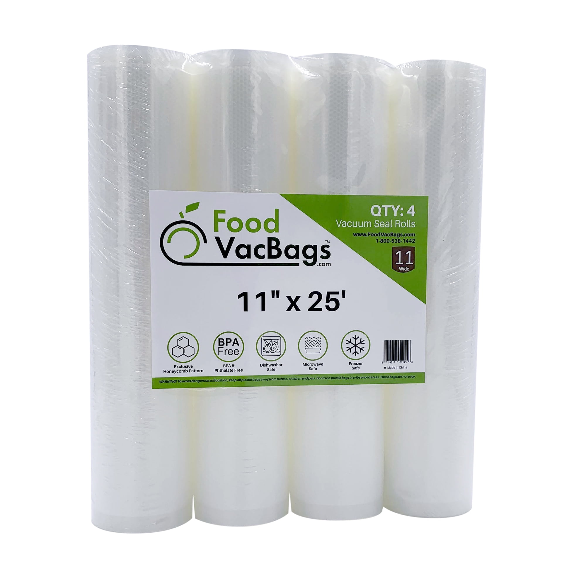 FoodVacBags 11' x 25' Vacuum Seal Rolls - 4 Count
