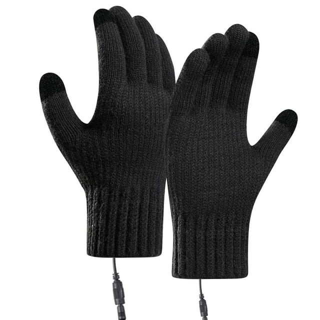 USB Heated Wool Knitted Gloves with Touchscreen Fingertips, 1.5 m Cable, 5 V / 1 A Input, 35–40 °C Heating, for Outdoor Cold Weather Protection
